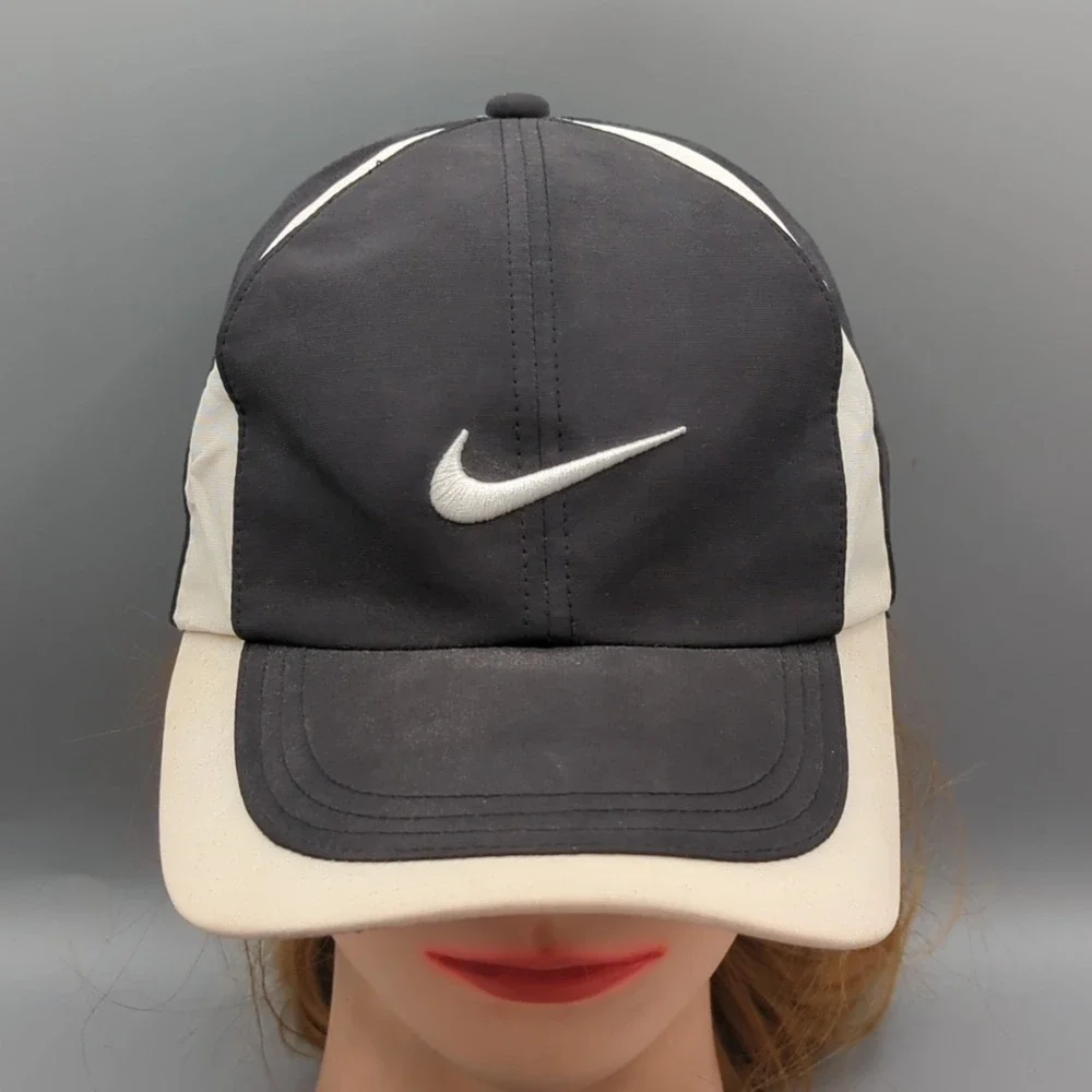 Nike Golf Hat Cap Strapback OSFA Two Tone Black White Vintage Y2K Center Swoosh